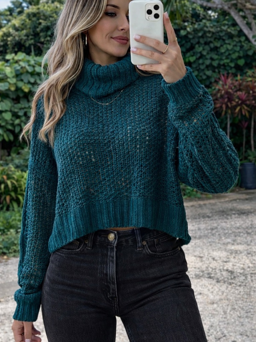 Billabong Teal Cable Turtleneck Sweater